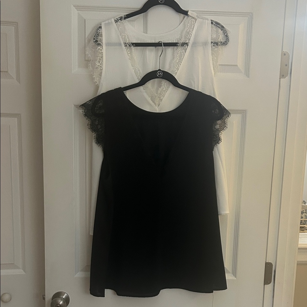 Black and White Lace Sleeve Tops